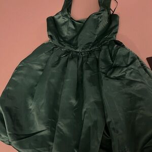 Lulu's Deep Green Satin Dress with Zipper Back
